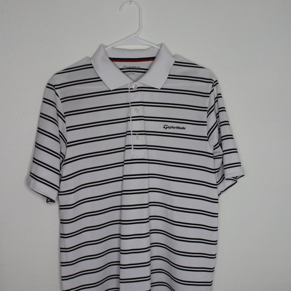 Taylormade By Ashworth White Striped Golf Performance Polo Size Medium Casual - Picture 1 of 3